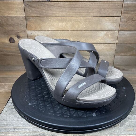 Crocs Womens Size 10 Cyprus IV Espresso Brown Strappy High Heels Slip On Sandal - Picture 1 of 10